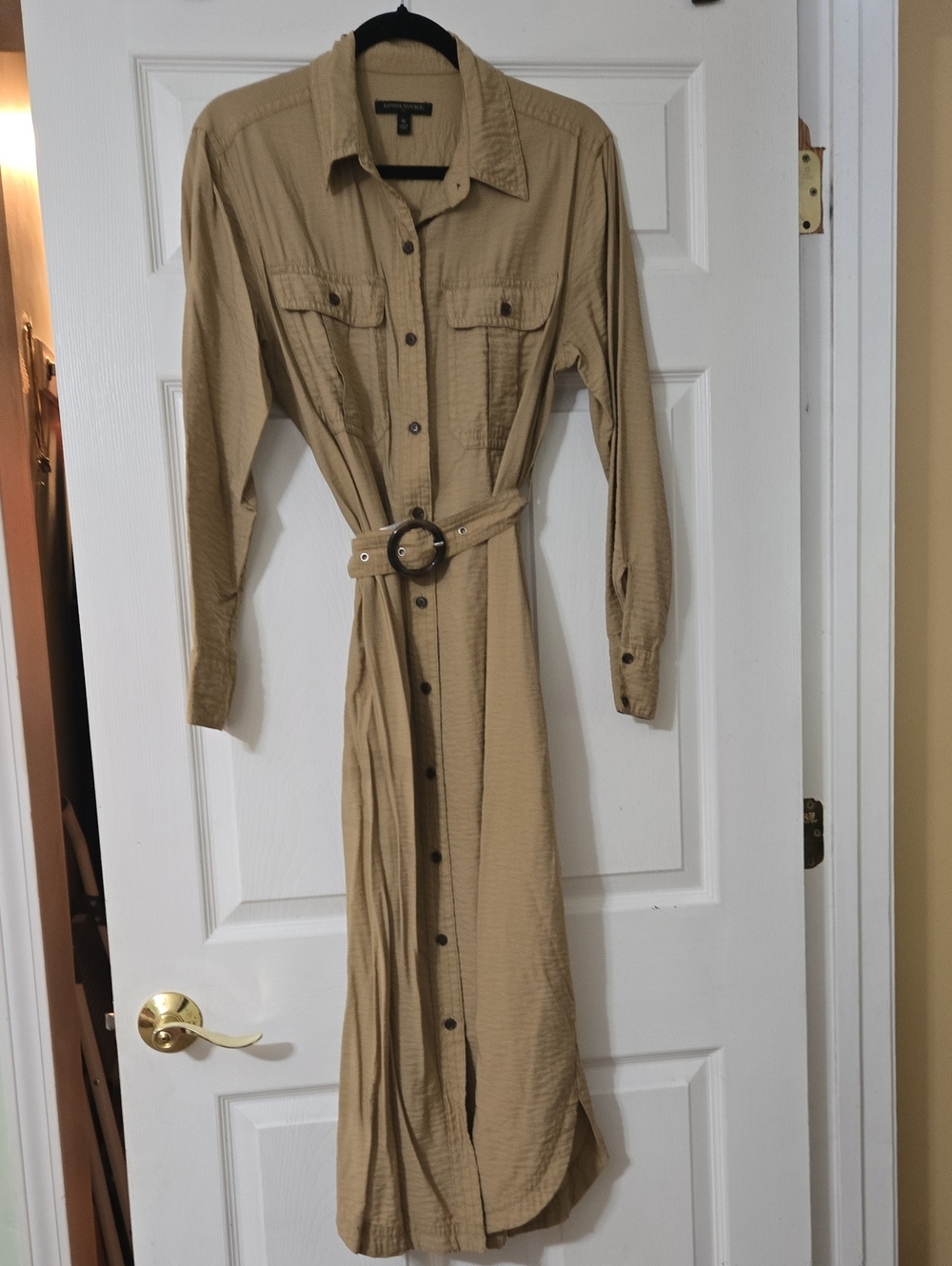 Banana Republic Tan Button-Front Maxi Shirt Dress with Belt